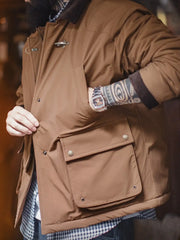 ハンティングジャケット コーデュロイ襟切り替え サファリショートコート