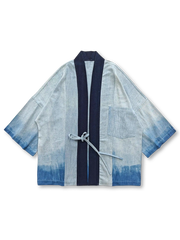 メンズ 藍染 グラデーション デニムはんてんシャツ 薄手 和風 東洋デザイン